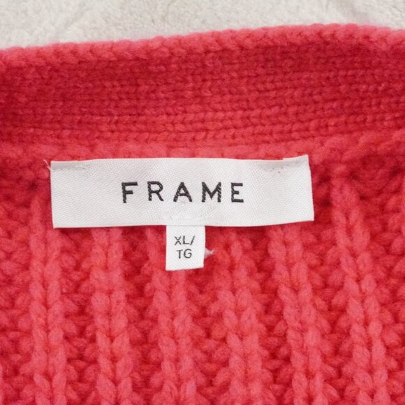 Frame Oversized Chunky Knit Cardigan Sweater Womens Extra Large Pink 100% Wool - Picture 4 of 10